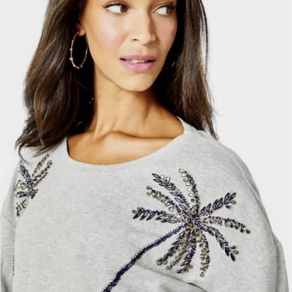 Lilly‎ Pulitzer Tippie Palm Tree Embellished Beaded Sweatshirt XS